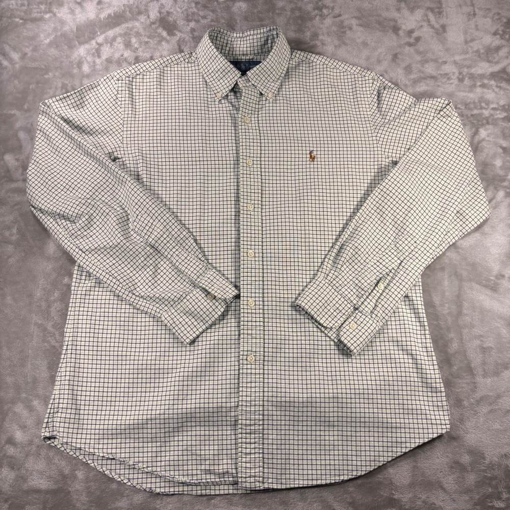 Ralph Lauren Custom Fit Tattersall Check Button Down Shirt Mens L Green Blue